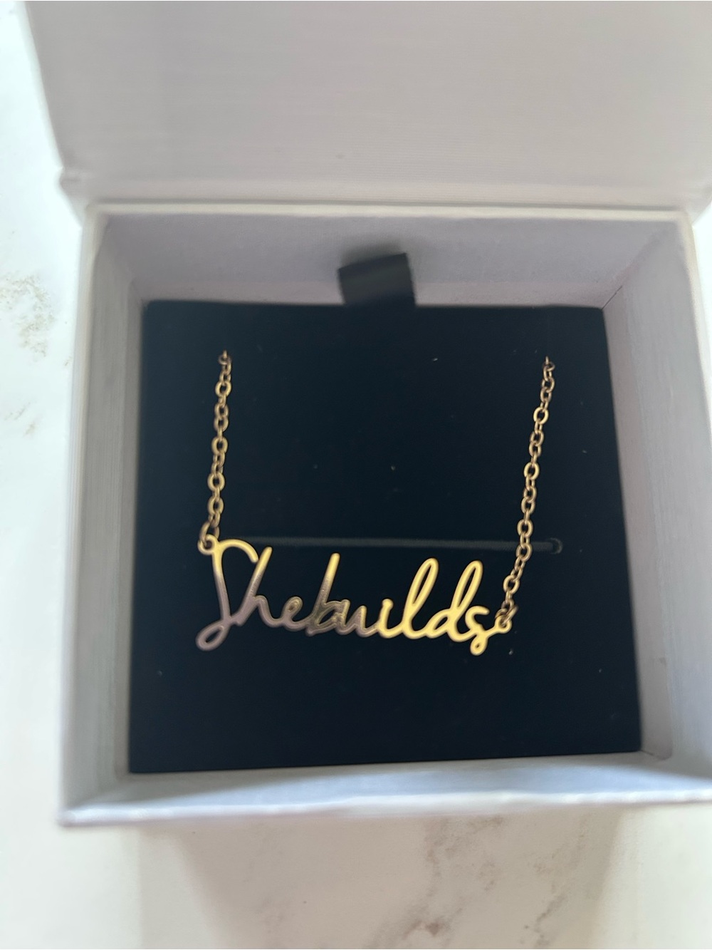 Gold Script Nameplate Necklace - Shebuilds